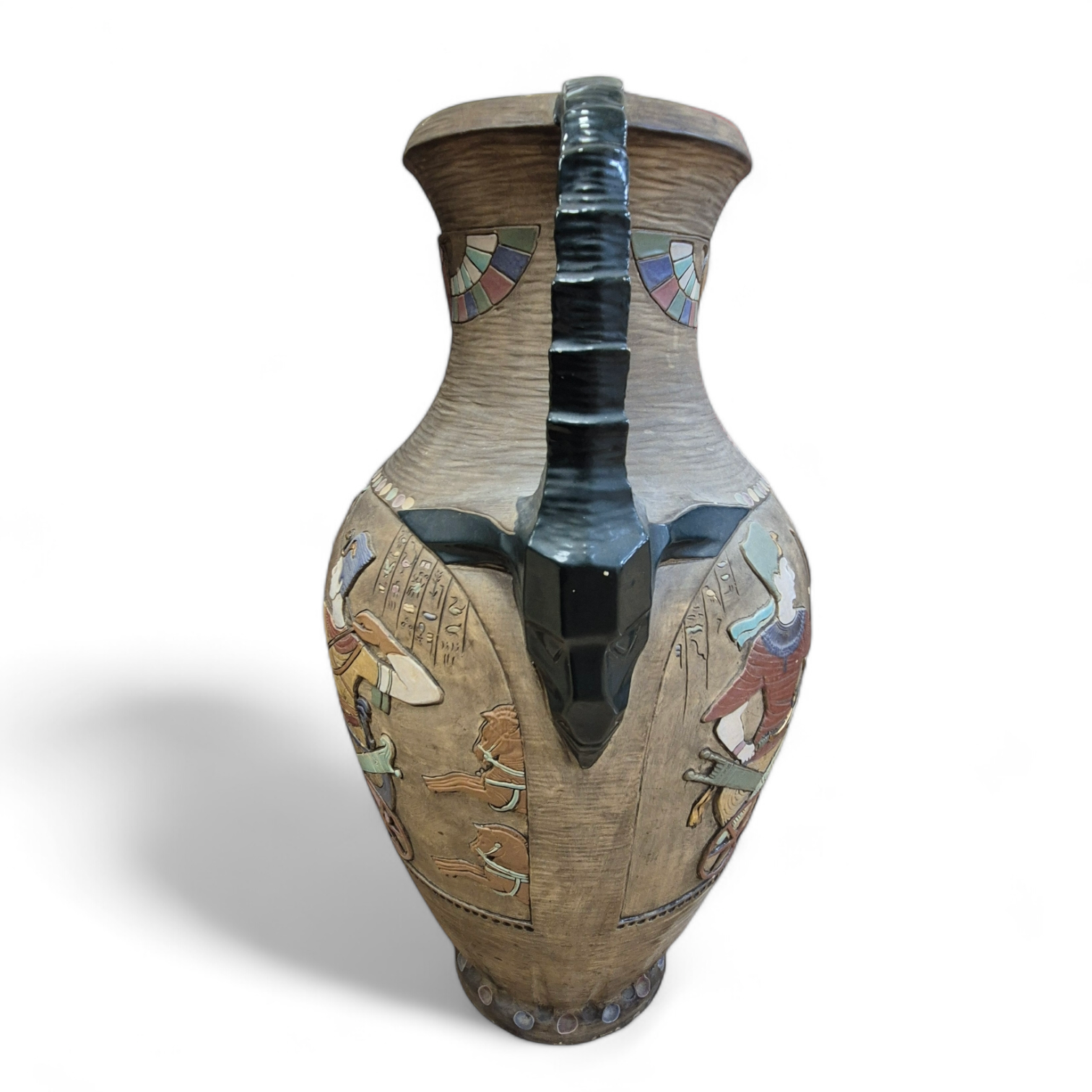 Attributed to Julius Dressler, a large Austrian cold painted terracotta Egyptian revival vase, c.1925, 62cm. Condition- good